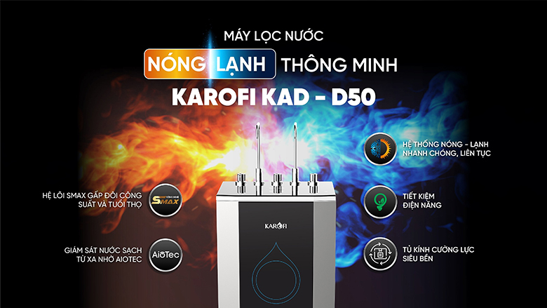 Máy lọc nước RO nóng lạnh Karofi KAD-D50 10 lõi 3 chế độ nước